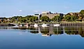 Boats moored along the Penobscot River in Bangor, Maine. Shutterstock.com