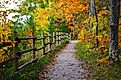 Autumn colors along a path on the River Road Scenic Byway in Michigan.