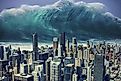 Tsunami hitting a big city.