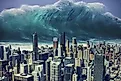 Tsunami hitting a big city.