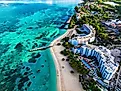 Aerial view of Montego Bay waterfront with hotel and beaches.
