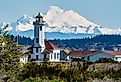 Mount Baker and lighthouse in Port Townsend, Washington