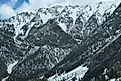 Cold barren snowy mountain peaks in Colorado Rocky Mountains.