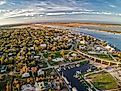 Aerial view of Apalachicola on the Gulf of Mexico in Florida's Panhandle.