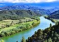 The beautiful Ebro River flowing through the mountains in Spain.