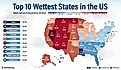 infographic showing the 10 wettest states in the US