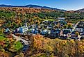 Aerial view of charming small town of Stowe in Vermont.