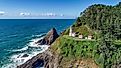 Aerial view of Heceta Head Lighthouse near Florence, Oregon.