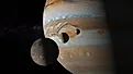 Three moons of Jovian System. Jupiter's moons. Io, Europa and Ganymede.