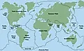 A map showing some of the world's major and minor tectonic plates.
