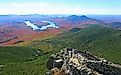 View of Lake Placid from the summit of Whiteface Mountain during fall.