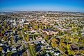Aerial View of Downtown Norfolk, Nebraska in Autumn.