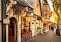  Small stores along the sidewalk in Carmel-by-the-Sea, California, 