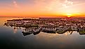 Aerial sunset panorama of Havre De Grace Harford County, Maryland, United States