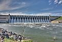 Whitney Dam releases water into the Brazos River below Lake Whitney, Texas.
