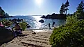 People enjoying the end of summer at the beach. Photo taken at Sand Harbor State Park in Lake Tahoe over the Labor Day weekend. 