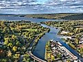 Aerial view of the beautiful Cayuga Lake.