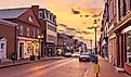 Downtown Annapolis, Maryland, cityscape on Main Street at dawn.