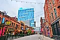 View of Greektown, a historic commercial and entertainment district in Detroit, Michigan. Editorial credit: EQRoy / Shutterstock.com.
