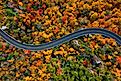 Top-down view of Blue Ridge Parkway mountains in North Carolina during Fall.