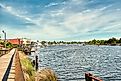 Boardwalk along the river in Georgetown, South Carolina, with the marina in the background.