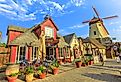 Old Windmill and the downtown sidewalks of Solvang, California. Image credit Benny Marty via Shutterstock