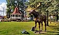 Biwabik town center with statue of Honk the Moose. By Skvader - Own work, CC BY-SA 4.0, Wikipedia.