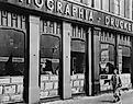 Windows of a Jewish owned printing business smashed during Kristallnacht, Berlin. November 9_10, 1938.