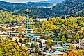 Gatlinburg, Tennessee, US, townscape in the Smoky Mountains.
