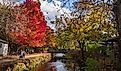 Vistors walk the paths of the Delaware Canal Trail during a warm fall day as the trees show their autumn foliage. Editorial credit: JWCohen / Shutterstock.com