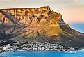 Table Mountain landscape in Cape Town with iconic flat-top peak overlooking city and ocean, South Africa.