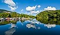 Docks along the water at Lake Lure, North Carolina.