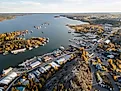 Aerial view of Yellowknife Bay and Old Town on Great Slave Lake 