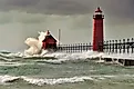 Severe wave action and high-intensity storms frequently batter the Grand Haven pier and the South Pierhead Outer Lighthouse on Lake Michiga