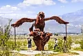 Metal sculpture of Aiolornis incredibilis, close to the Anza-Borrego Desert State Park, in Borrego Springs, California.