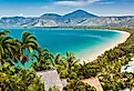 Port Douglas beach and ocean on sunny day, Queensland, Australia.
