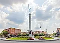 The Steuben County Soldiers Monument in downtown Angola, Indiana.