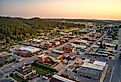 Aerial view of Custer, South Dakota, at sunset.