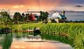 A pond and a barn with a silo near Emmitsburg, Maryland.