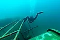 Diver exploring a Great Lakes shipwreck found in Lake Superior.
