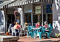 People dining at a restaurant in downtown Dahlonega, Georgia.