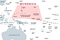 A map showing the location of Micronesia and the neighboring regions.