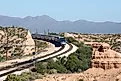 Train moving along the track near Benson, Arizona.