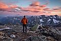 A hiker at sunset in North Cascades National Park. 