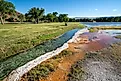 Hot springs mineral water flows through Hot Springs State Park in Thermopolis, Wyoming.