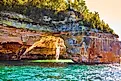 Rock formation in Pictured Rocks National Lakeshore, Munising, Michigan.