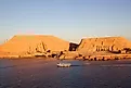 The Great Temple of Ramses II and the Small Temple of Nefertari in the villlage of Abu Simbel in Nubia, Egypt.