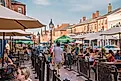 Pedestrians and diners in downtown Newburyport, Massachusetts. Editorial credit: Heidi Besen / Shutterstock.com