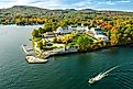 Autumnal foliage blankets the shores of Lake George, NY. 