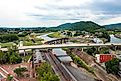 Aerial view of the Potomac River in Cumberland, Maryland.